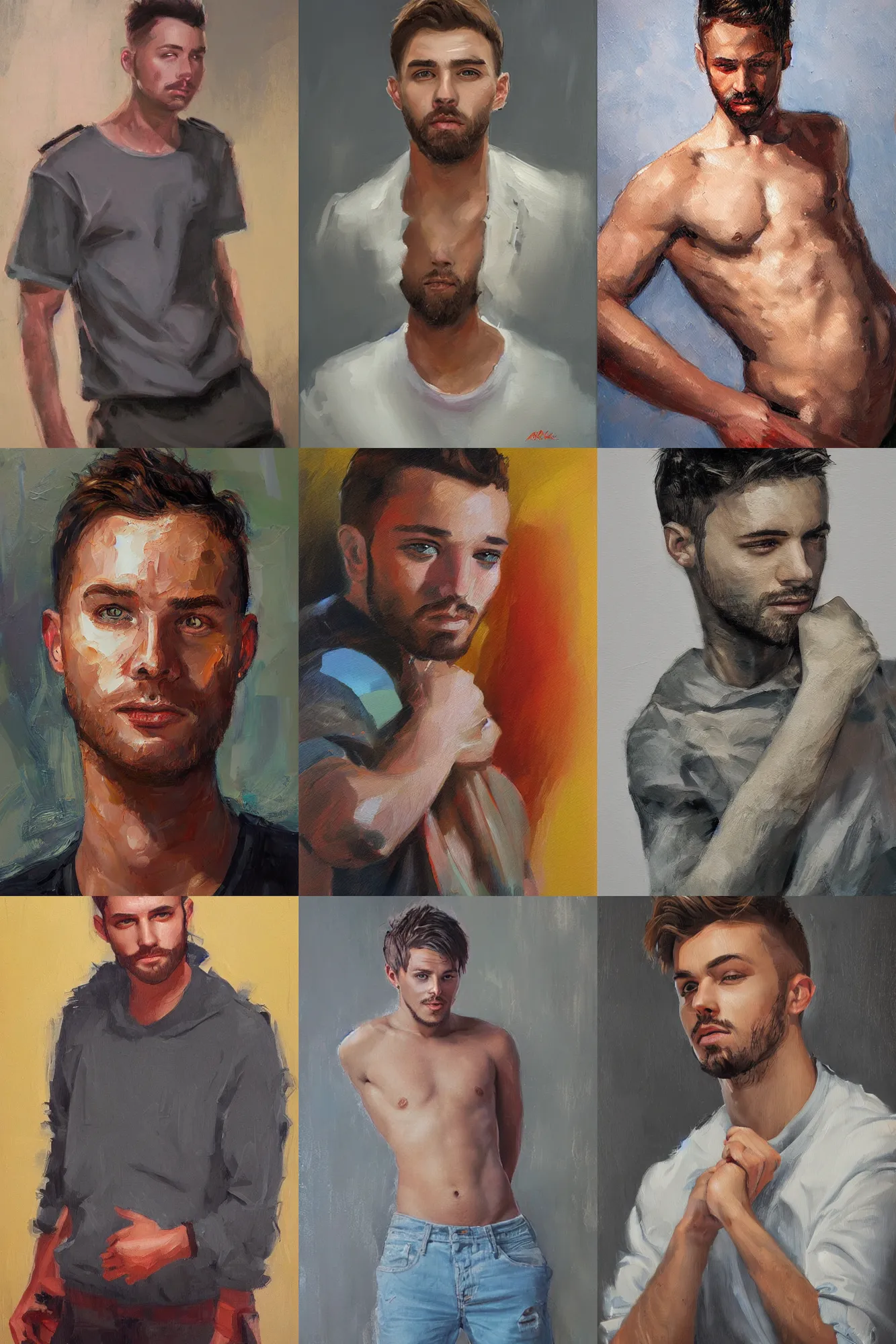 Prompt: attractive male, painting by artem chebokha