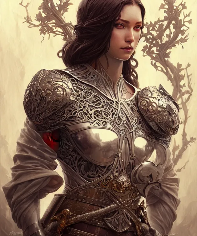 Image similar to Muscular and powerful medieval knight portrait, art nouveau, fantasy, intricate flower designs, elegant, highly detailed, sharp focus, art by Artgerm and Greg Rutkowski