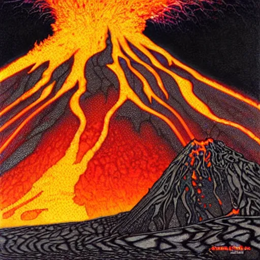 Image similar to poutine ( the canadian meal ) from ngauruhoe ( mount doom ), lava texture, char texture, volcano texture, fire texture, by alan lee, by john howe