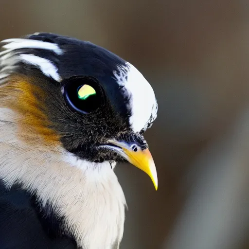 Prompt: photograph of a bird with its face right next to the camera