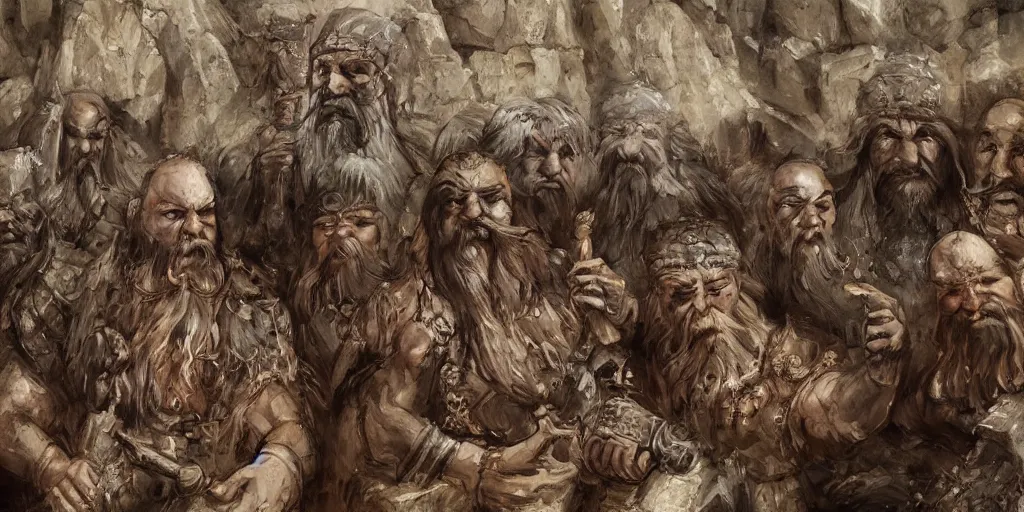 Prompt: sumerian underground city ancient dwarves, drawn by viktor vasnetsov, beautiful faces, symmetrical faces dwarven dungeons, cities of mesopotamia, moriya, oil painting, harsh fairy tale, soft style, hyperrealism, beautiful, high resolution, trending on artstation,