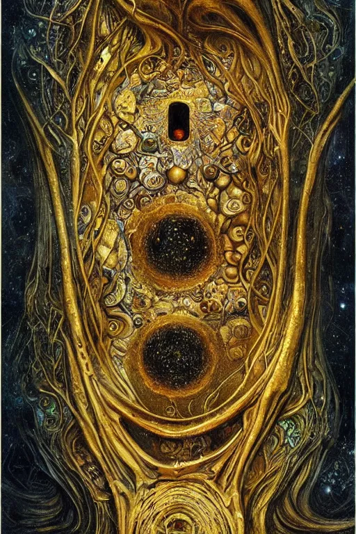 Image similar to The Bone Hammer by Karol Bak, Jean Deville, Gustav Klimt, and Vincent Van Gogh, otherworldly, fractal structures, arcane, prophecy, ornate gilded medieval icon, third eye, spirals