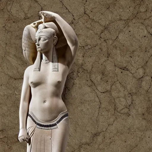 Prompt: a scenic view of an Egyptian goddess statue sculpted in blended marble by bernini, texturized