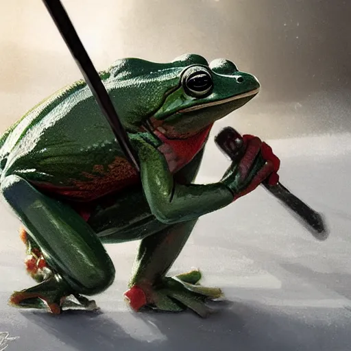 Image similar to frog wearing hockey uniform, intricate, sharp focus, illustration, highly detailed, digital painting, concept art, matte, art by ruan jia and wlop and greg rutkowski, masterpiece