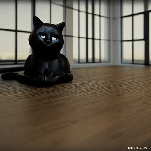 Image similar to Plastic black cat, octane render, realistic lighting, unreal engine