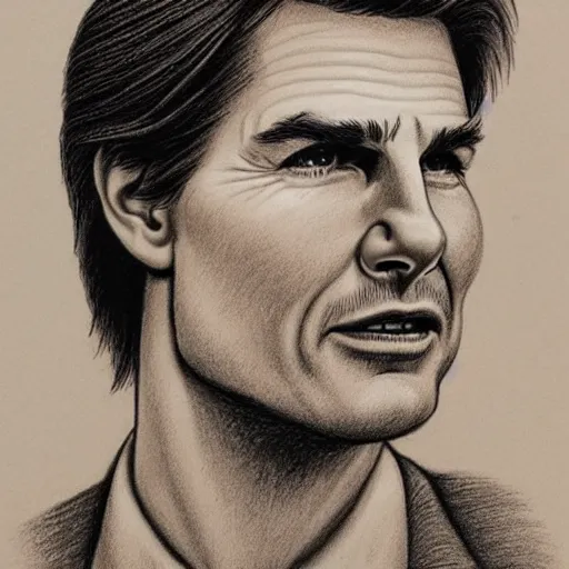 Image similar to a portrait drawing of Tom Cruise drawn by Robert Crumb