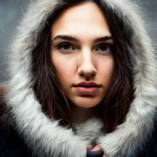 Prompt: a masterpiece portrait photo of a beautiful young woman who looks like an eskimo gal gadot, symmetrical face, random background scene