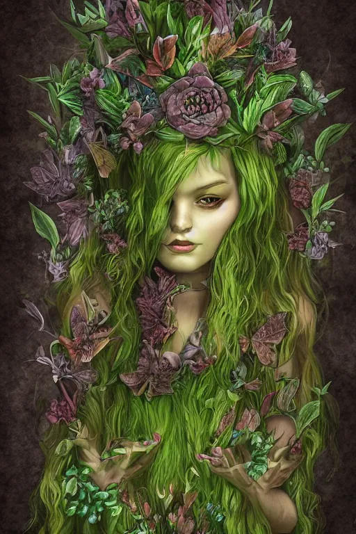 Image similar to book cover | plant fairy | digital painting | highly detailed | ultra realistic | dark fantasy