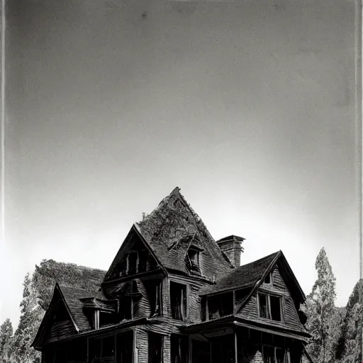 Prompt: a haunted house, photograph, ansel adams