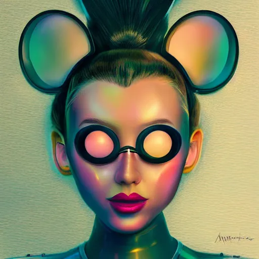 Image similar to Futuristic portrait of cyber Minnie Mouse, pastel colours, highly detailed face, digital art by Antoni Tudisco
