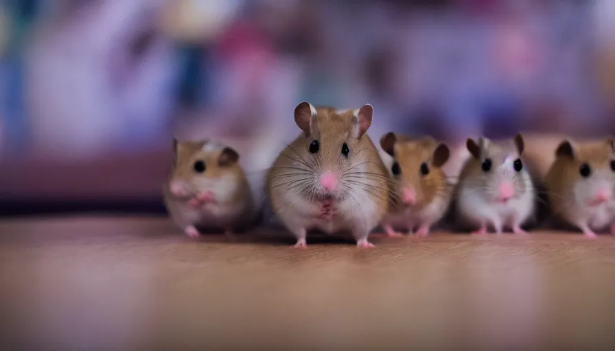 Prompt: A professional photo of a graduate hamster doing a speech in front of other hamsters in the hamsters' academy, HD, professional photography, sharp focus, cinematic lighting, enhanced colors, Flickr, award winning
