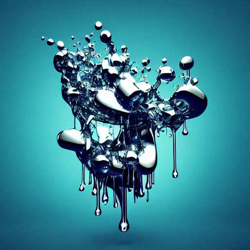 Image similar to abstract impossible chrome drippy sculpture, geometric shapes, concept art, 3D object, octane render, unreal engine, album cover art, by Alberto Seveso and David McLeod