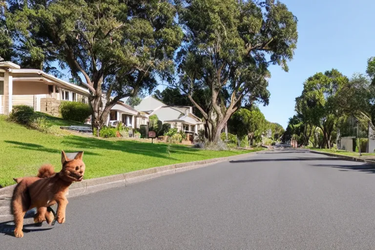 a residential street in a suburb with dogs running Stable Diffusion