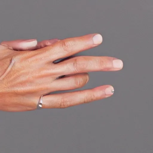 Image similar to a normal female hand with a five-finger ring and a joint between the middle and index fingers