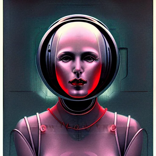 Prompt: futuristic portrait of woman from 2 0 s decade of xx century in metal space suit in a style of hans giger, dark atmosphere, lovecraftian background, lynchian atmosphere, film noir, concept art, art by kuvshinov ilya and zdislav beksinski and wayne barlowe and hans giger