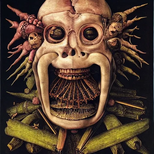 Image similar to post - album cover, asymmetrical design, off white frame around, new age, apocalypse, psychedelic, black white pink, magic, giger h. r., giuseppe arcimboldo