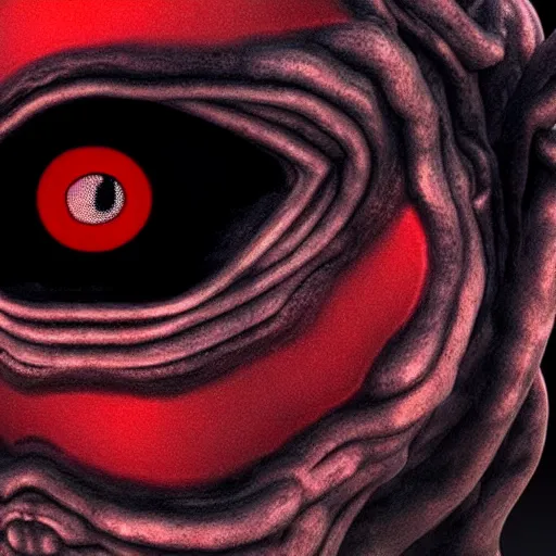 Image similar to a mythology of black demon, living in a shadow!! red eyes!! unseen body!! only showing itself in painting!! octane render!! unreal engine 5!! junji ito!! highly rendered!!