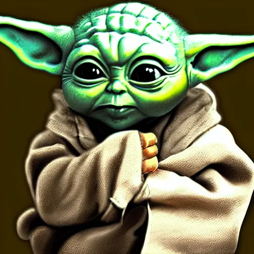 Prompt: baby yoda in world war ii digital art painting