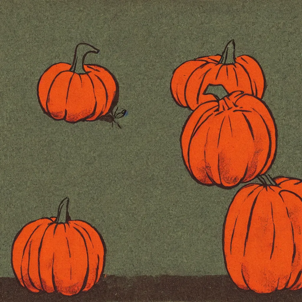 Prompt: vintage risograph of pumpkin, simple