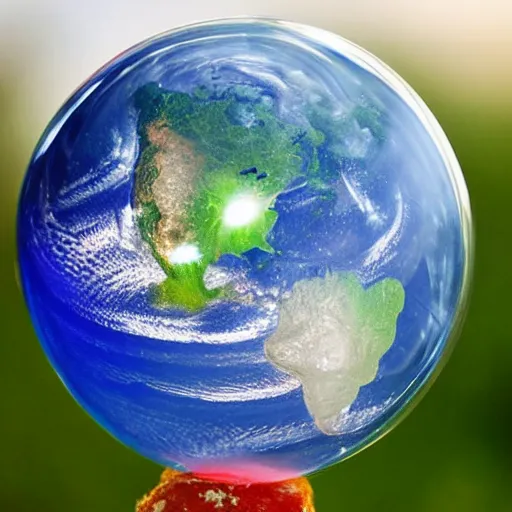 Prompt: a soap bubble containing the earth. Award winning, trending on