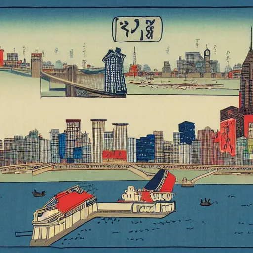 Image similar to new york in the style of ukiyo - e