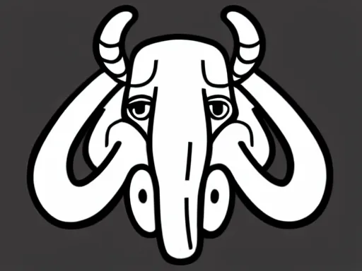 Prompt: stylized wooly mammoth!!! sports logo!!! black and white logo design sketch