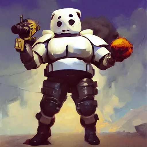 Image similar to greg manchess portrait painting of armored stay puft marshmallowman as overwatch character, medium shot, asymmetrical, profile picture, organic painting, sunny day, matte painting, bold shapes, hard edges, street art, trending on artstation, by huang guangjian and gil elvgren and sachin teng