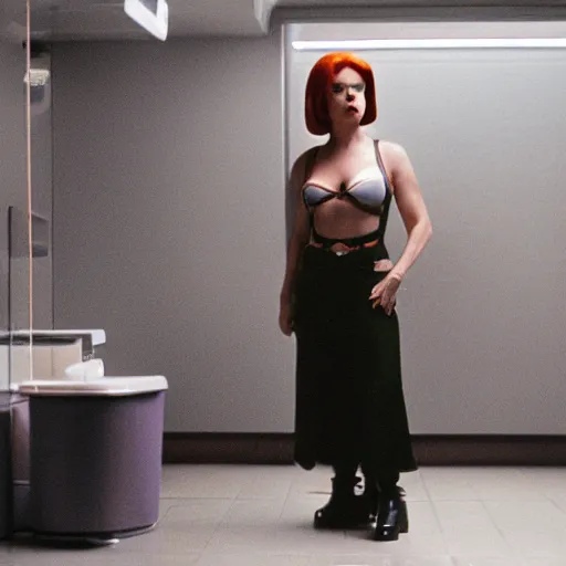 Image similar to still image of lila from futurama in the dark knight, cinematic, anamorphic, 8 0 mm f / 2. 8 l, 3 5 mm film, movie