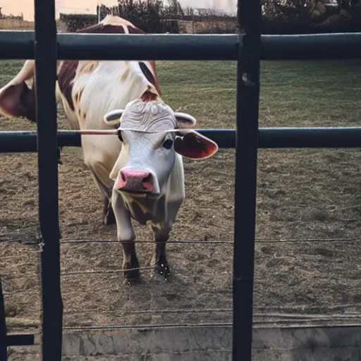 Image similar to cow running from a cage to a light of freedom