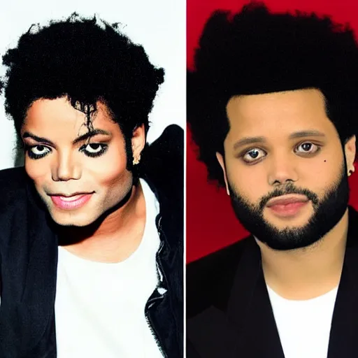 Prompt: Michael Jackson and Abel tesfaye, red background