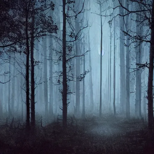 Prompt: An evil forest, gothic, dark atmosphere, ominous, matte painting, highly detailed