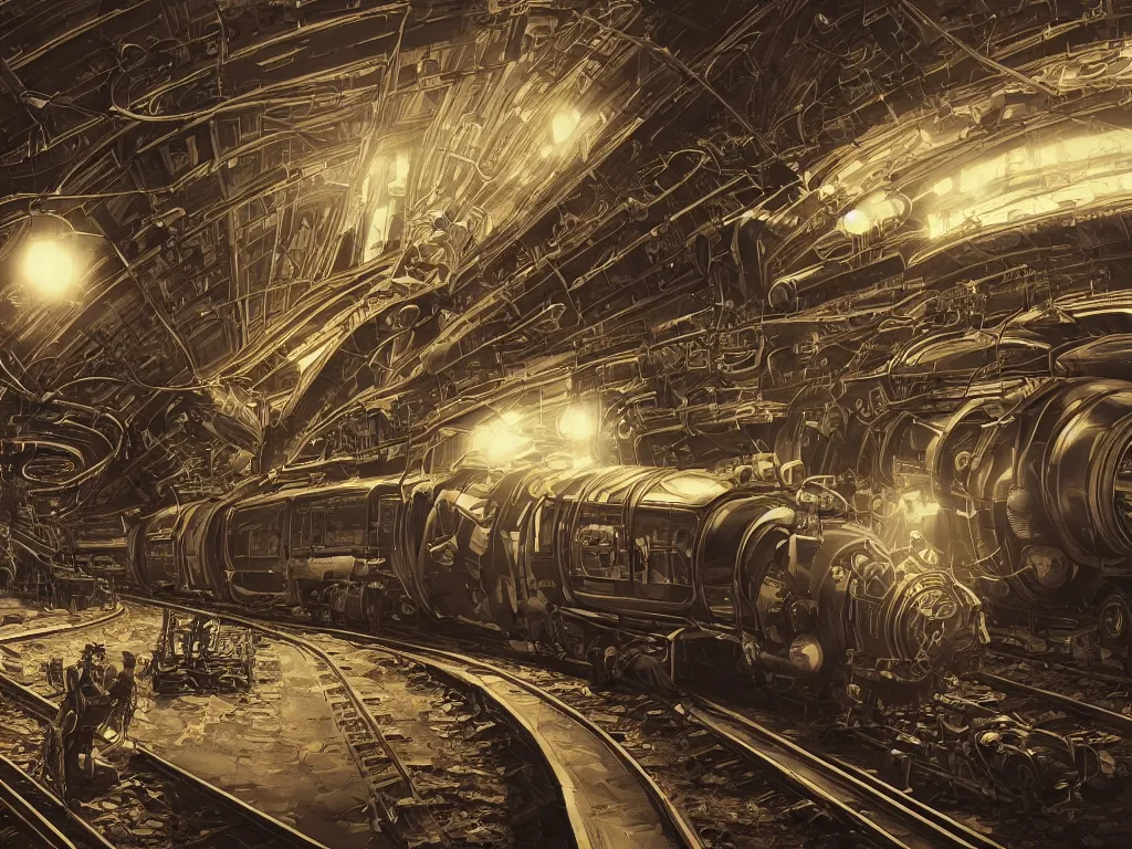 Prompt: solar-punk war train, vacuum tube-punk, electron tube-punk. 8k resolution concept art hyperdetailed trending on Artstation Unreal Engine hyperrealism art. baroque elements. intricate artwork by caravaggio