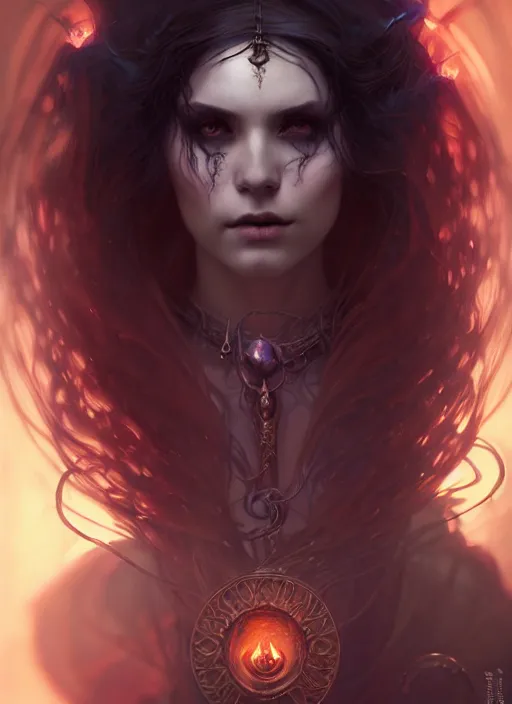 Image similar to Necromancer Sorceress, fantasy magic, undercut hairstyle, dark light night, intricate, elegant, sharp focus, illustration, highly detailed, digital painting, concept art, matte, art by WLOP and Artgerm and Greg Rutkowski and Alphonse Mucha, masterpiece