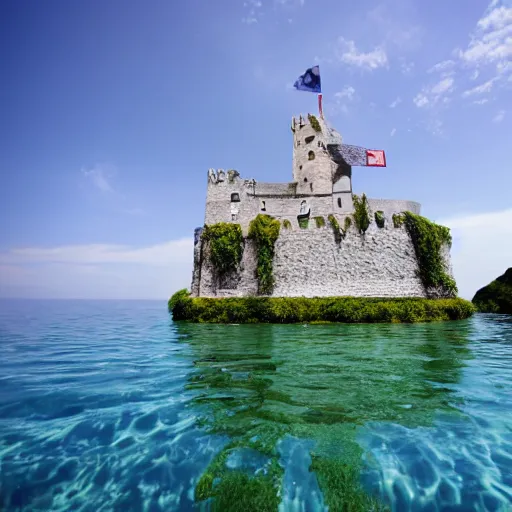 Prompt: castle half submerged in the sea