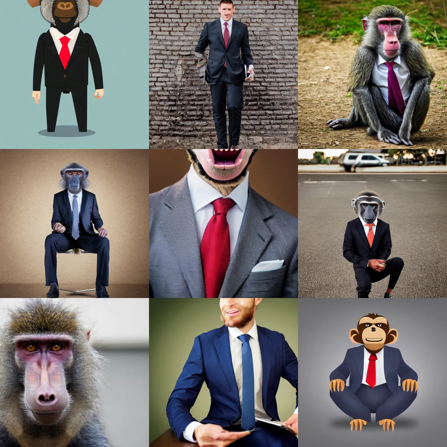 Image similar to baboon wearing a suit and tie, ready for a meeting, close business portrait