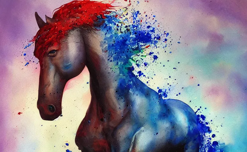 Image similar to a painting of pepsihorse trending on artstation in the style of greg rutkowski, 3 d, watercolor, beautiful, horse, pepsi, fluid