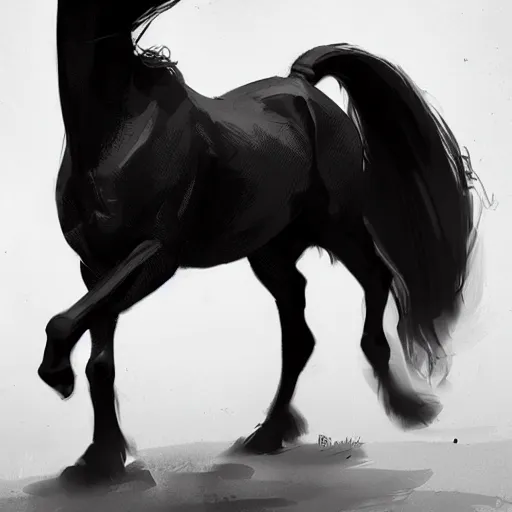 Image similar to a black horse The one who rode it carried a scale in his hand , digital Art, Greg rutkowski Trending artstation