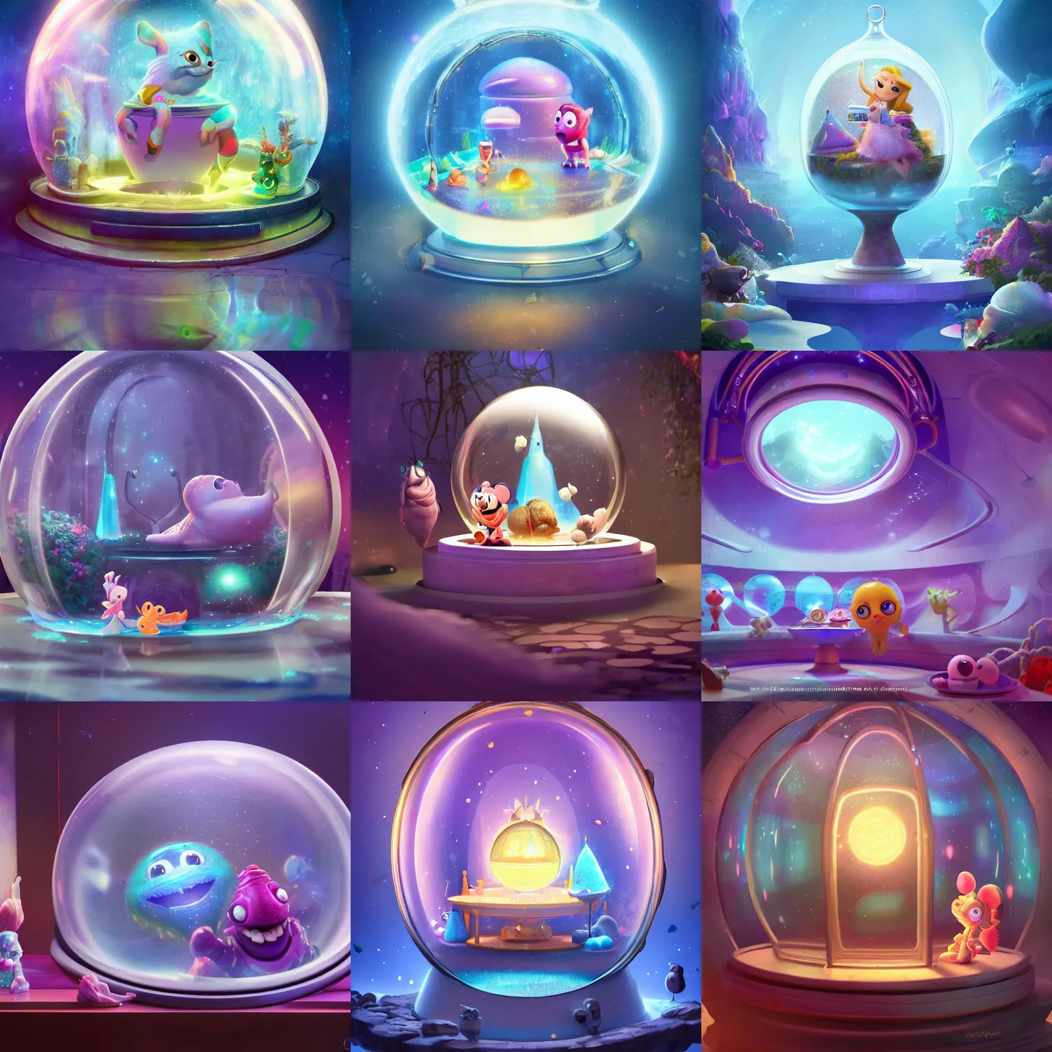 Prompt: imagine a magical place where all your dreams come true sealed in a a cryochamber in space with a glass dome in the style of disney pixar and artstation, cute creatures, highly detailed, cgsociety, raytracing, unreal engine 5, cinematic lighting, 8 k hd