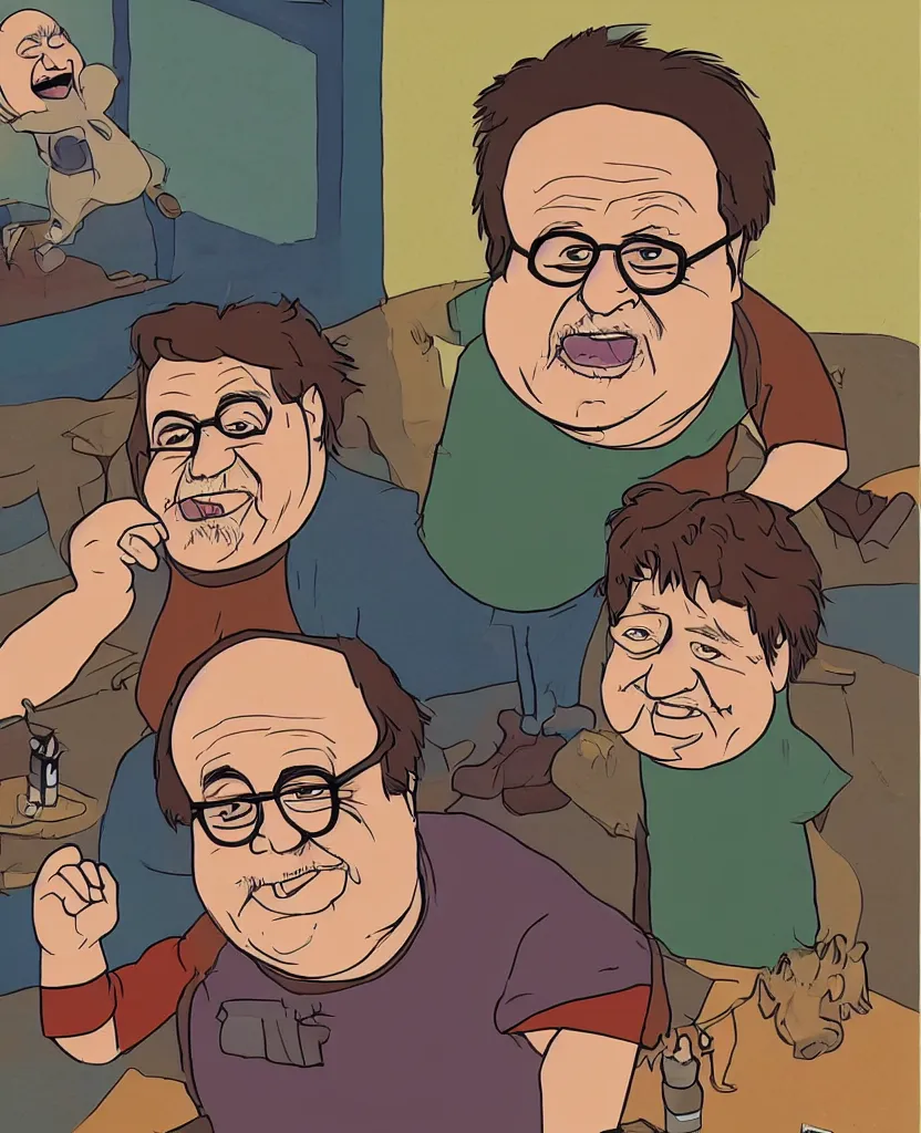 Prompt: artwork of Danny Devito by Justin Roiland