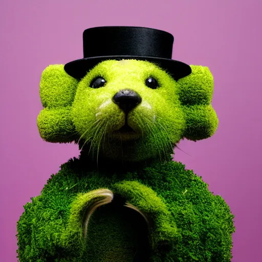 Prompt: Topiary of a ferret wearing a tophat