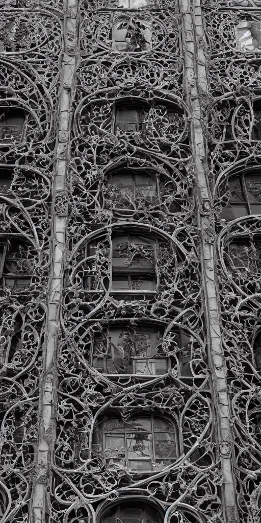 Prompt: a professional photograph of a beautiful modern building by Louis Sullivan and H.R. Giger covered in black ironwork vines, rusticated stone base, rusticated stone base, rusticated stone base, a dramatic sky, crowds of people, a dramatic sky, crowds of people , Sigma 75mm, ornate, very detailed, hyperrealistic, liminalspaces, Symmetrical composition, centered, intricate, panoramic, Dynamic Range, HDR, chromatic aberration, Orton effect, 8k render, photo by Marc Adamus, painting by Jeremy Mann, cinematic, cgsociety, vignette, vignette tilt-shift, bokeh , artstation
