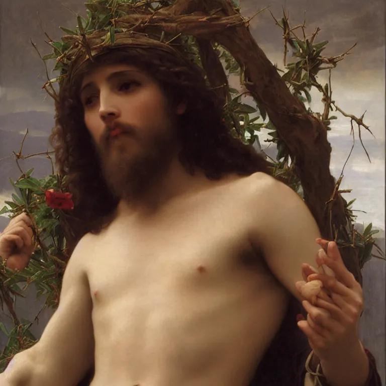 Prompt: Jesus Christ in his crown of thorns by William Adolphe Bouguereau