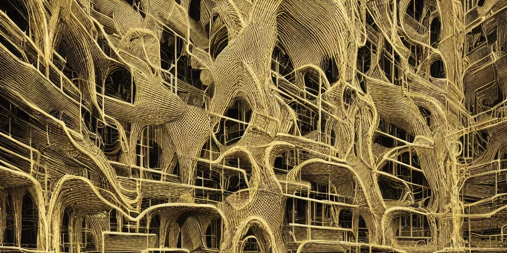 Image similar to knitting gold architecture by giger alien