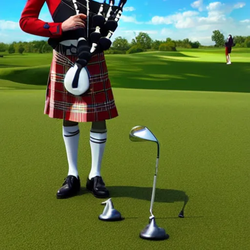 Image similar to Hornet playing bagpipes on a golf course, realistic, hyper real, detailed,