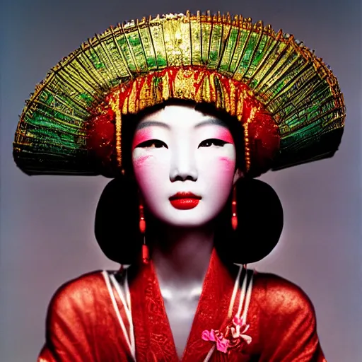 Prompt: photo of chinese beauty by Mark Mann by Richard Avedon, colorful, sharpen, 4k, 85mm, award winning