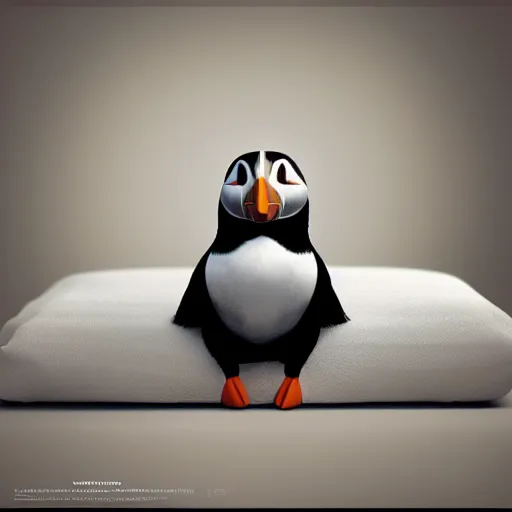 Prompt: puffin in a bed, Ultra realistic illustration, concept art, cgsociety, octane render, trending on artstation, artstationHD, artstationHQ, unreal engine, 4k, 8k --height 768