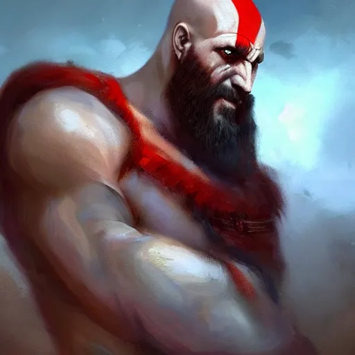 Image similar to oil painting of kratos in valhalla trending on artstation by greg rutkowski