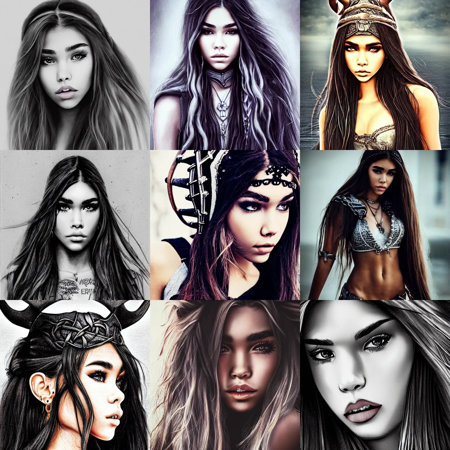 Prompt: madison beer | viking | by wlop | style : realism : intricate details