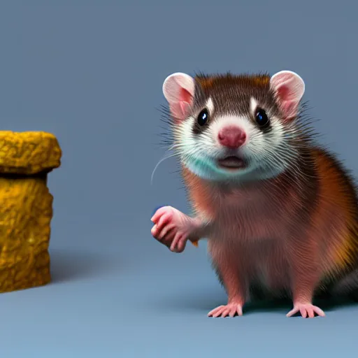 Prompt: ferret as lord of hampstershire hyper real, 8k, colorful, 3D cinematic volumetric light, atmospheric light