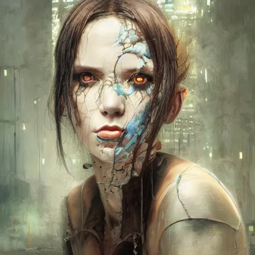 Prompt: a beatiful painting of portrait, ghost of a woman, cyberpunk, by Mizuri AU and Soufiane Idrassi and BONDARTS and Tomasz Alen Kopera and Klaus Wittmann and Deathburger and Daniel Romanovsky and Aku, trending on artststion